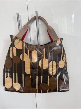 Orla Kiely Brown & Tan Retro Dot Coated Canvas Tote